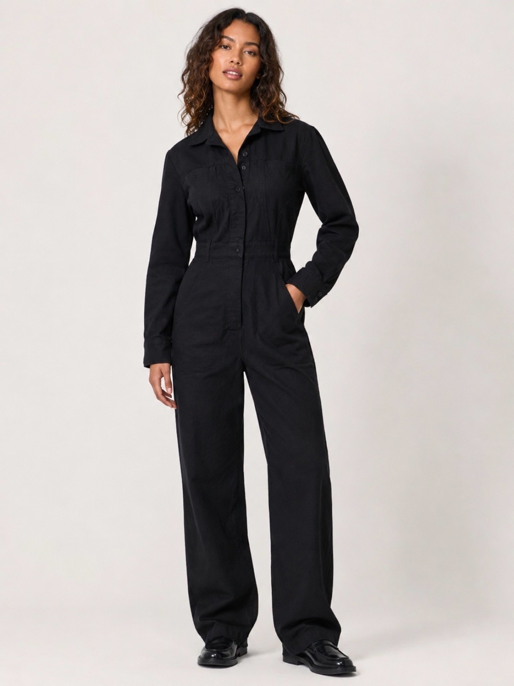 Abercrombie & Fitch Black Long-Sleeve Utility Jumpsuit